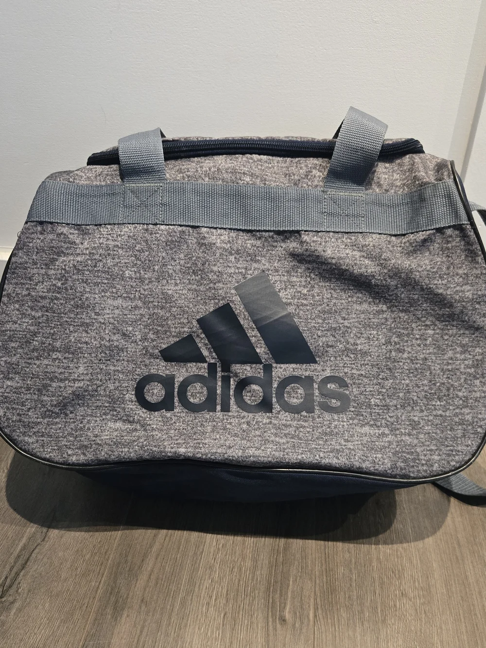 Adidas Duffle Gym Bag Travel Carry All Gray Blue Shoulder Strap Logo